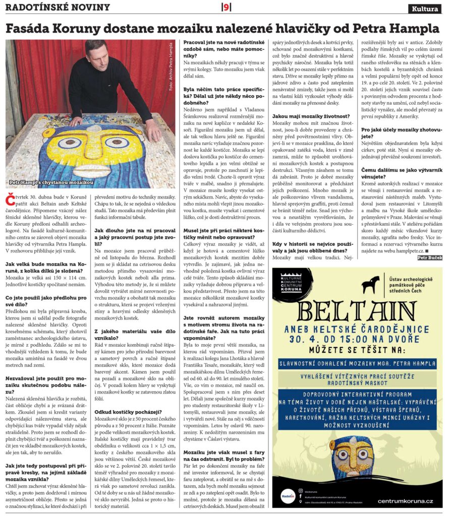 Mozaika Petra Hampla na fasádě radotínské Koruny